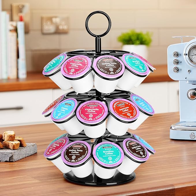 Coffee Pod Holder, Coffee Pod Carousel Holder Organizer（27 Pods, Kitchen Detachable Organizer for Countertop, Spins 360-Degrees Carousel