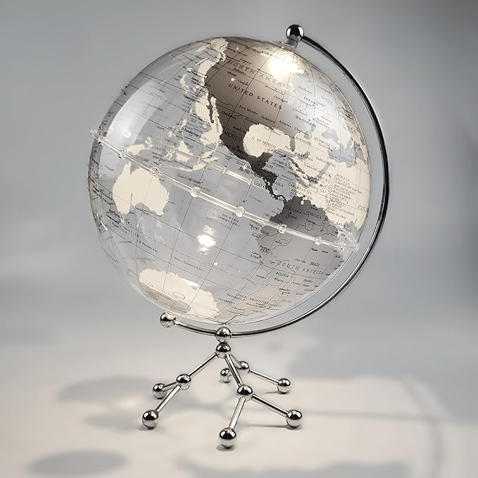 Generic Silver Earth Globe Desk Lamp, Touch Switch, Globe Diam. 25 cm, Warm White Light