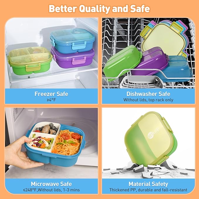 Bento Boxes with Removable Compartments for Kids & Adults,1000ML Lunch Box with Spoon & Water Cup,BPA-Free,Microwave & Dishwasher Safe (Blue)