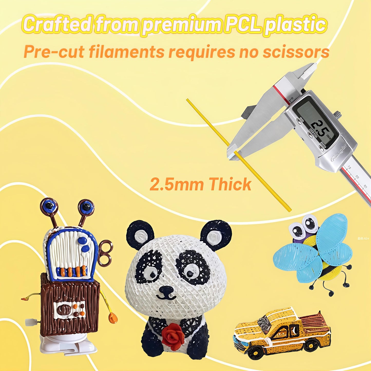 Logiim 32 Colors PCL 2.5mm 3D Pen Filament Refill Compatible with 3Doodler Start+, Low Temperature Filament, 15 cm x 5 pcs Total 2400cm, Safe & Easy-Use Refill 160Pcs