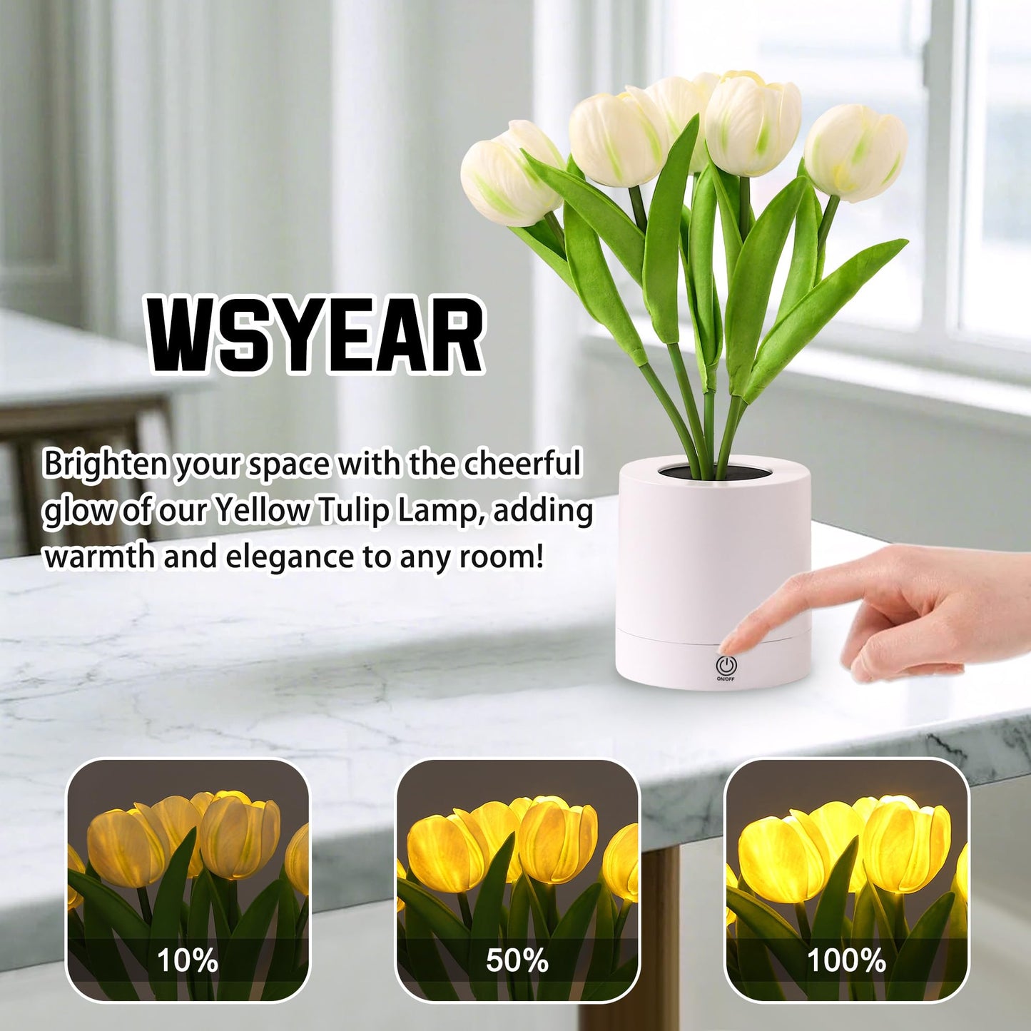 Wsyear Flower Table Lamp Tulip Desk Led Night Light For Home Living Room Decor Artificial Flower With Vase Table Centerpieces For Birthday Holiday Party Wedding Room Decoration