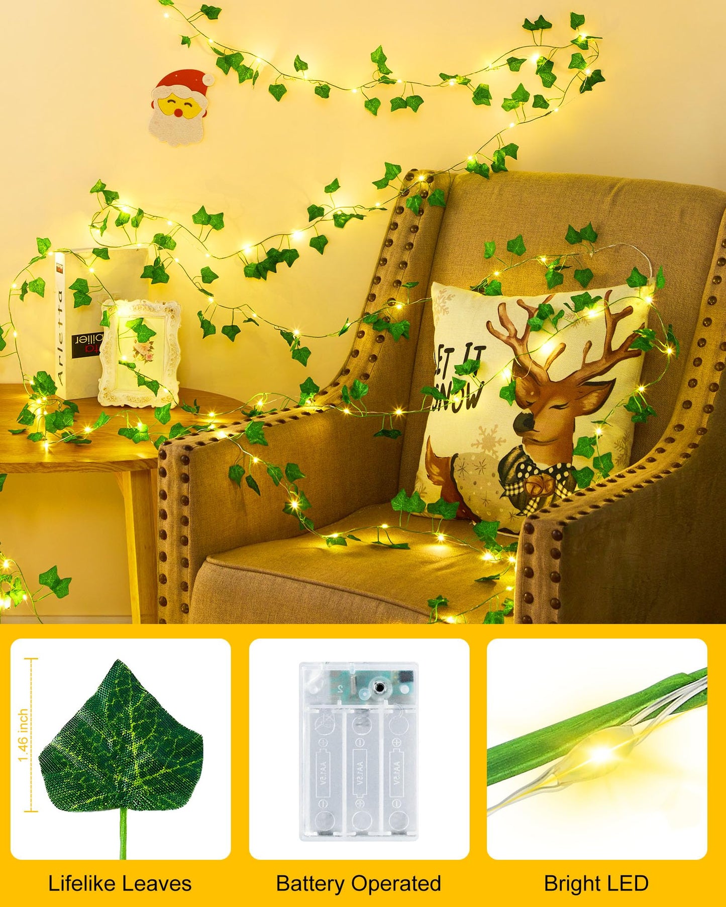 Minetom Vine Lights For Bedroom  21Ft 60Led Fairy Lights Battery Operated With Remote Control  8 Lighting Modes Ivy Vines String Light For Bedroom Room Wall Wedding Christmas  Warm White