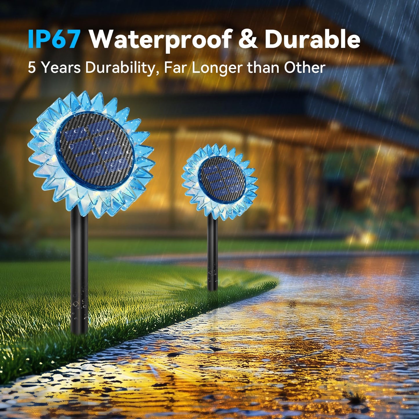 Solar Garden Lights - Upgraded Solar Sunflower Light  Ground/Wall 2 In 1  Solar Outdoor Lights Waterproof Ip67 Garden Yard Patio Backyard Pathway Landscape Fence Wall Decoration  Warm White(4 Pack)