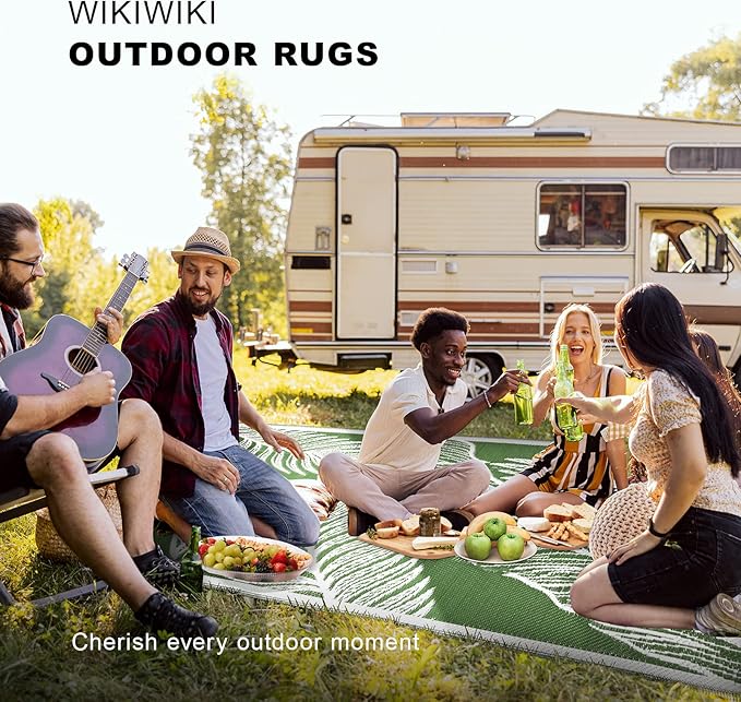 wikiwiki Outdoor Rug, 9x12ft Waterproof Reversible Mat Indoor Outdoor Rugs Carpet, Small Area Rug Plastic Straw Rug for Patio Deck Balcony Pool RV Camping Beach Picnic, Green, Rugscape Series