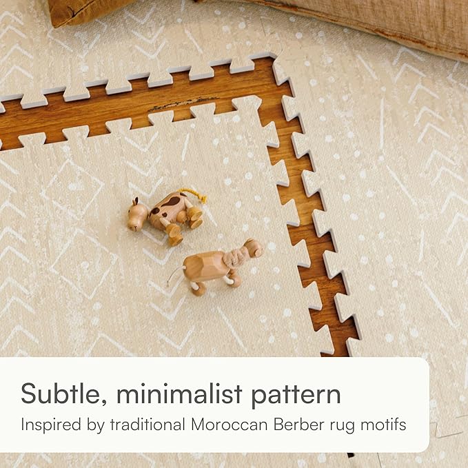 Lillefolk Baby Foam Play Mat - Baby Playmat | Tiles Interlocking Mat - Foam Baby Mat for Babies & Toddlers - Non Toxic Play Mat for Baby Tummy Time Mat Super Luxe Size 8x8 ft (16 Tiles), Beige