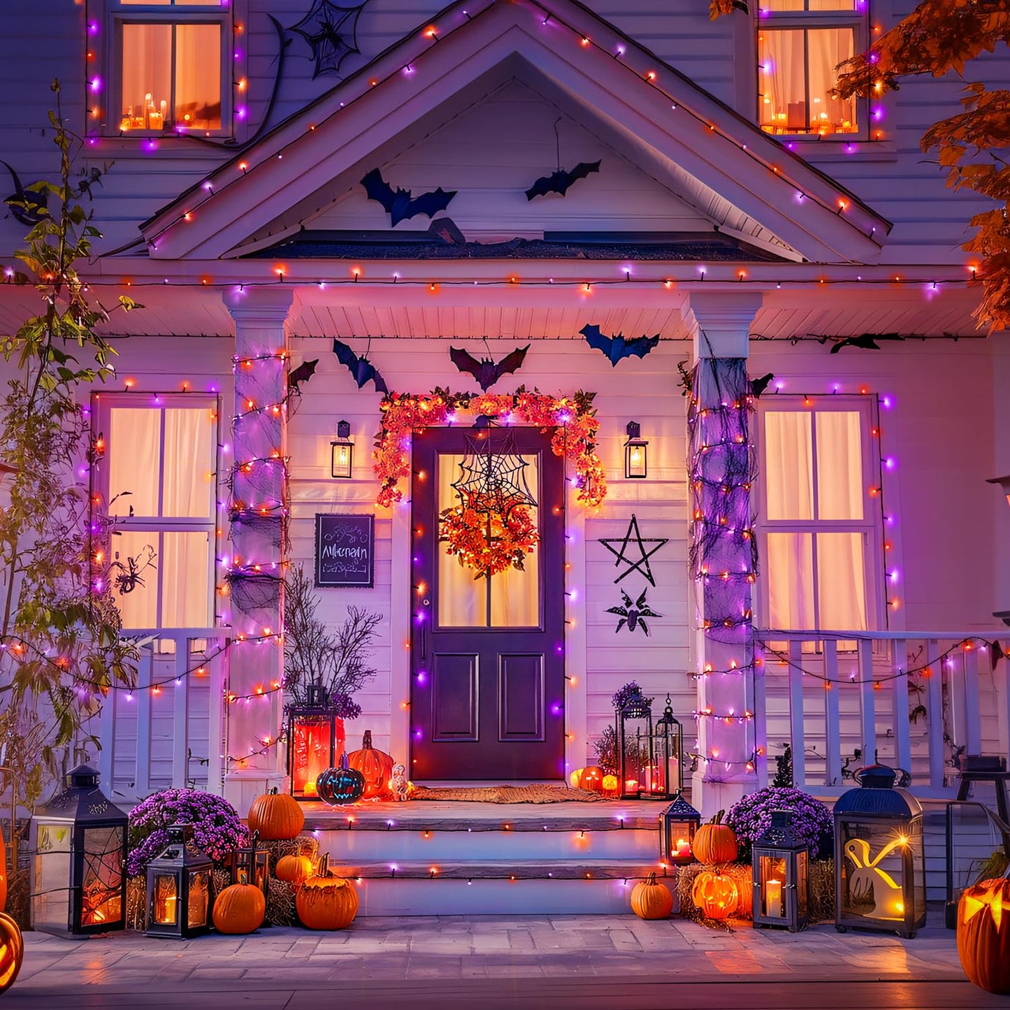 JMEXSUSS Solar Halloween Lights, 2 Pack 100 LED, Waterproof Orange & Purple, Model JM-S-100