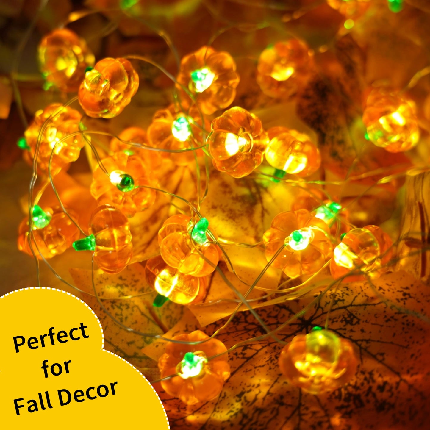 Yoitomehy Fall Lights 3D Pumpkin String Lights 10Ft 30 Leds Battery Operated Fall Decorations For Home Indoor Fall Decor Thanksgiving Decorations Halloween