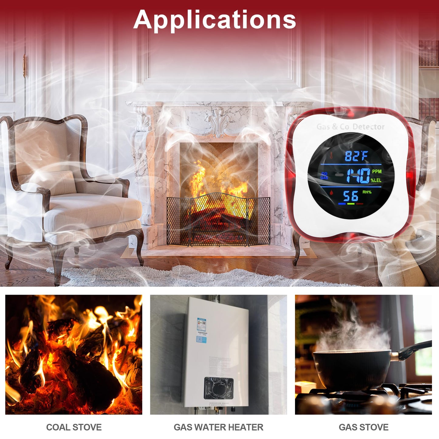 Plug in Gas & Carbon Monoxide Detector,4-in-1 Natural Gas Leak Detector,Carbon Monoxide Alarm,°F&Humidity,Combination CO & Propane Detector for Home,RV
