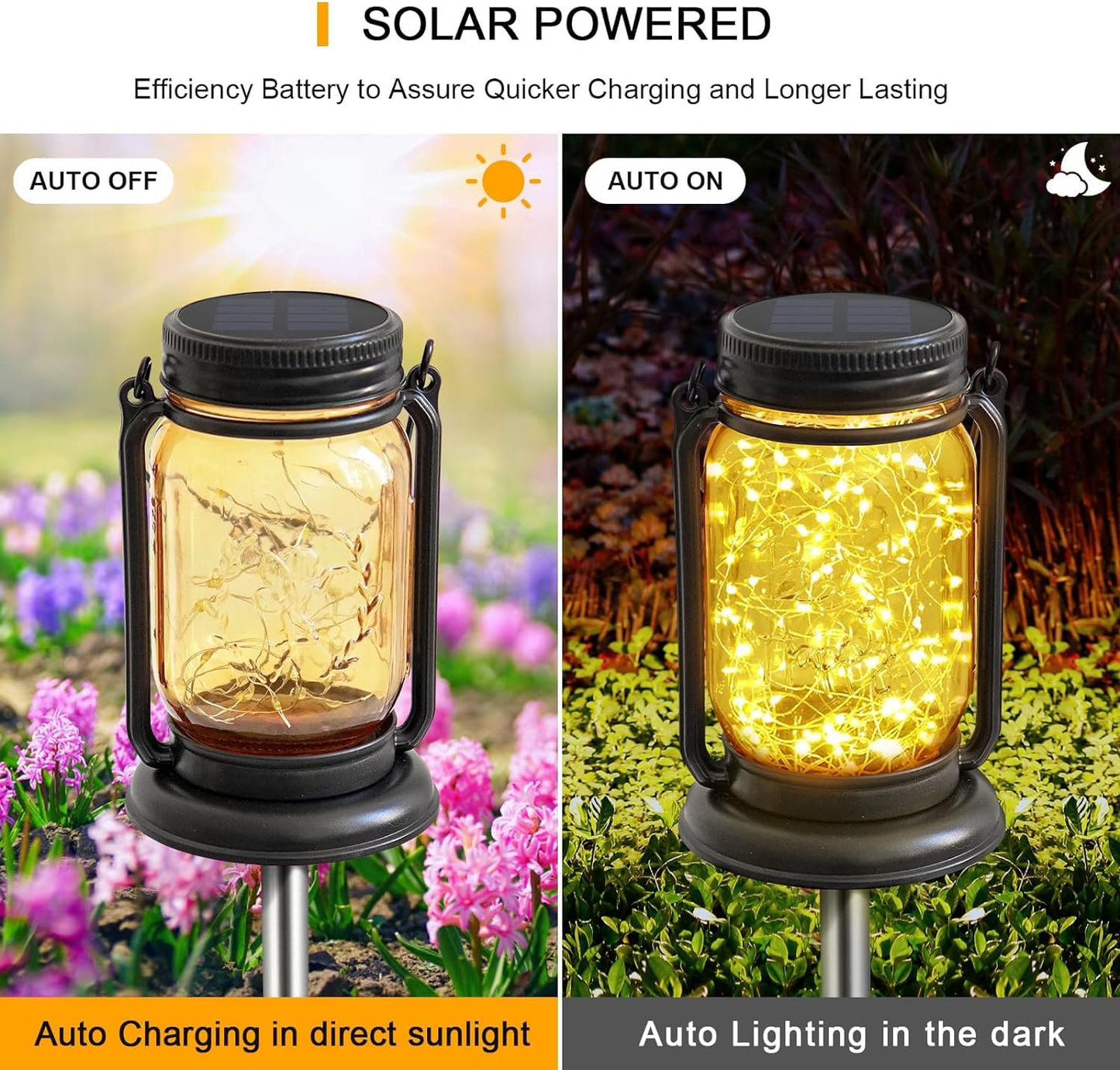 Vcdsoy Solar Lantern Lights 4 Pack Vintage Glass Mason Jar Warm White F-11 Outdoor Waterproof Table Lamp for Patio Lawn Tree