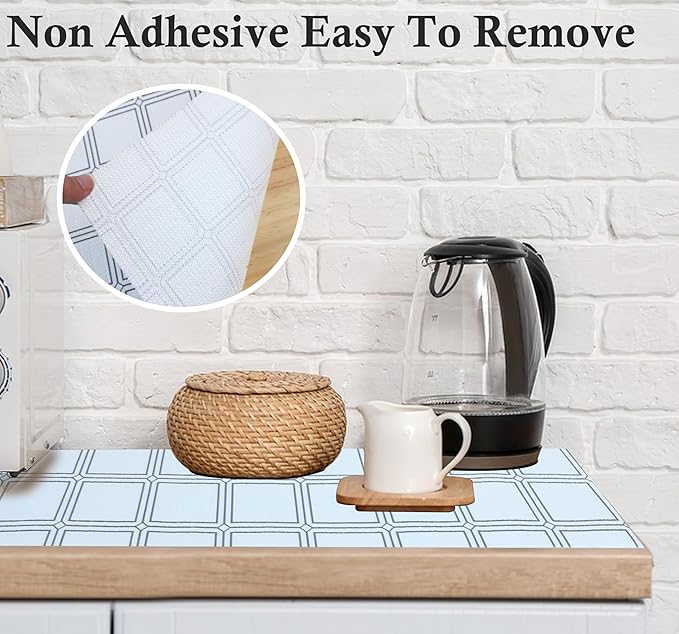 Shelf Liners for Kitchen Cabinets 15 Inch Wide X 20 Ft Non Adhesive Cabinet Drawer Liner Non Slip Water Oil-Proof Cabinet Liner for Shelves Strong Grip Closet Cupboard Refrigerator Bathroom Mat