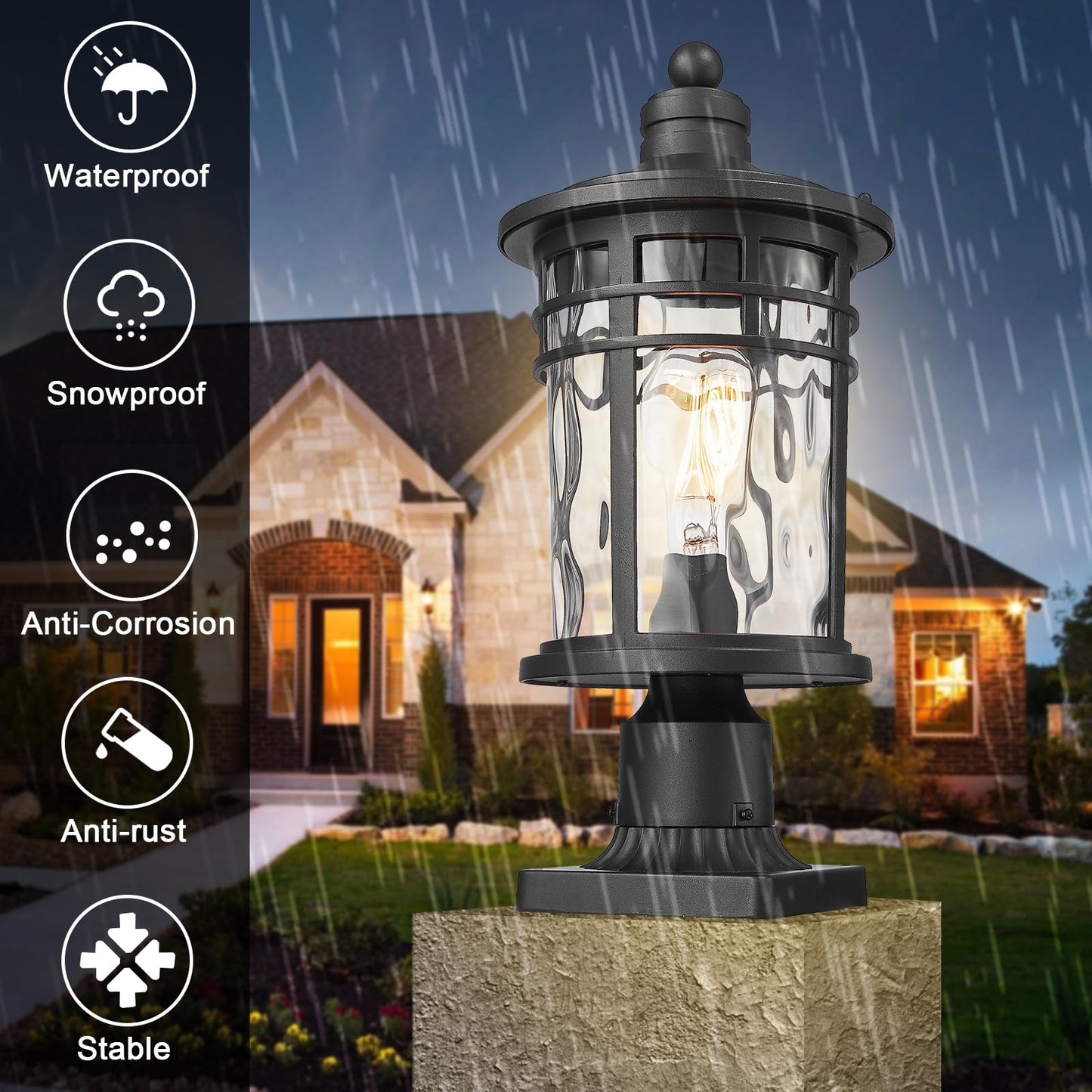 Darkaway 2 Pack Large Outdoor Post Lights Lamp Posts Outdoor Lighting  17Inch Aluminum Post Lights Outdoor Light Fixtures With Water Ripple Glass For Patio Yard Garden
