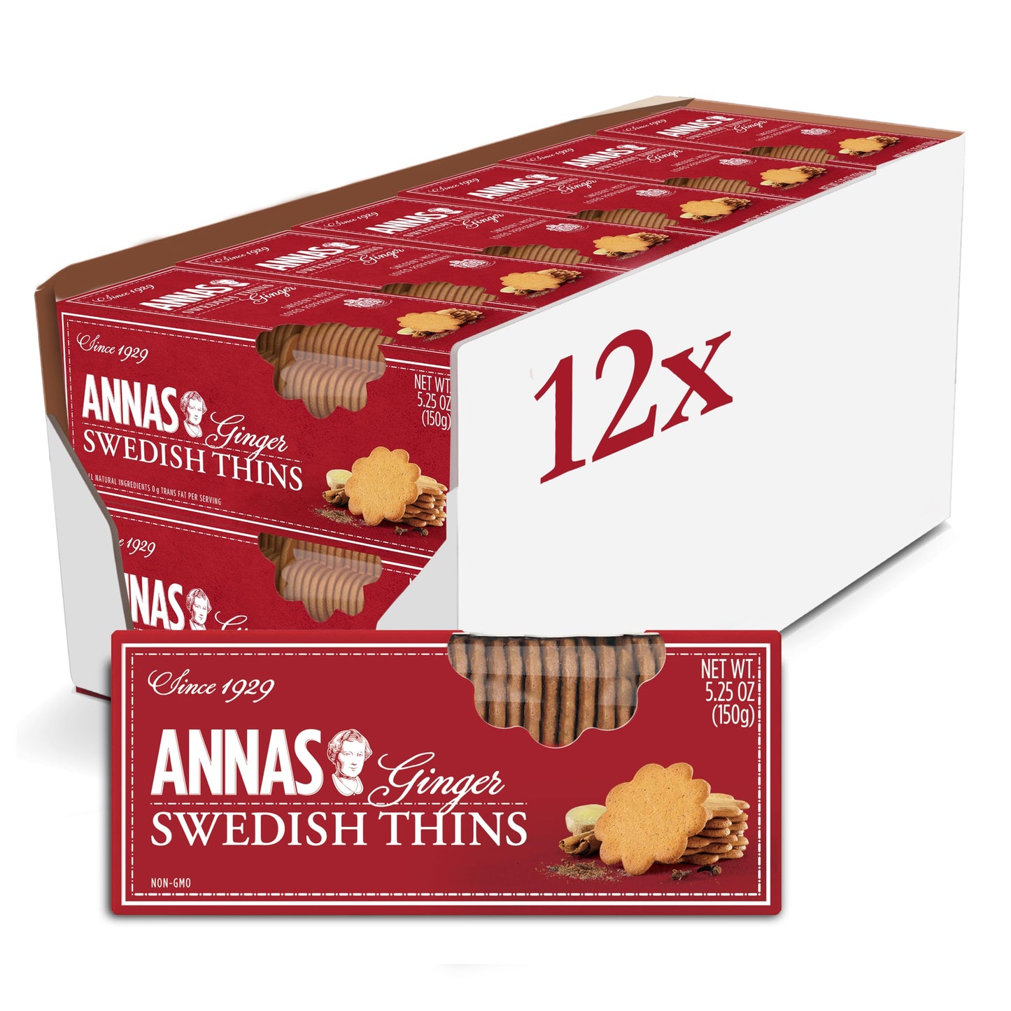 Annas Thins - Ginger Pepparkakor - 5.25 Ounce (Pack Of 12) Non Gmo + Vegan