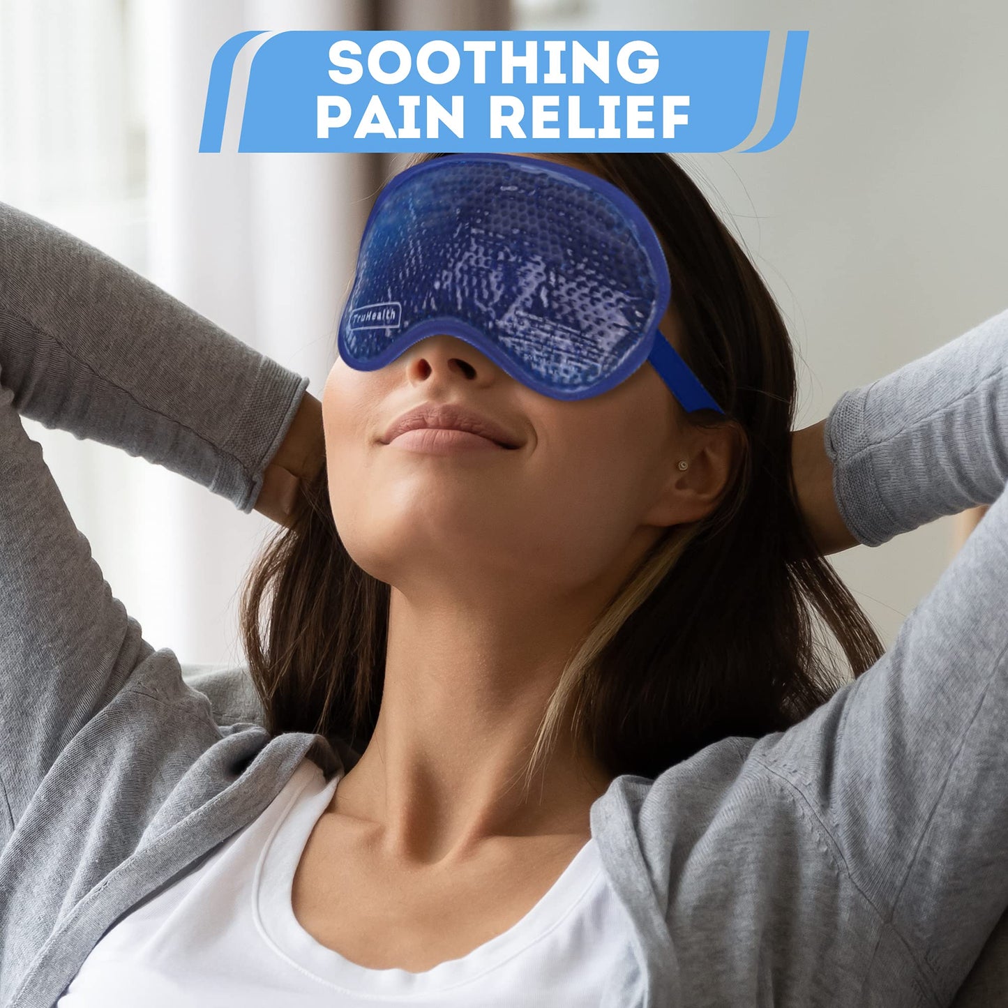TruHealth Gel Bead Hot and Cold Eye Masks - FSA HSA Approved Reusable Gel Bead Ice Pack Provides Ice and Heat Pain Relief for Head, Puffy Eyes, Beauty, Relaxing, and Sleep (Navy Blue)