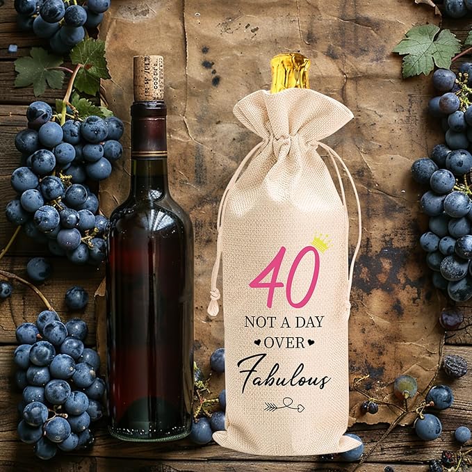 comfit 40th Birthday Wine Bag Gifts for Her,40th Birthday Wine Bag,40th Wine Bag With Drawstring,40th Birthday Decorations,Wine Gift Bags