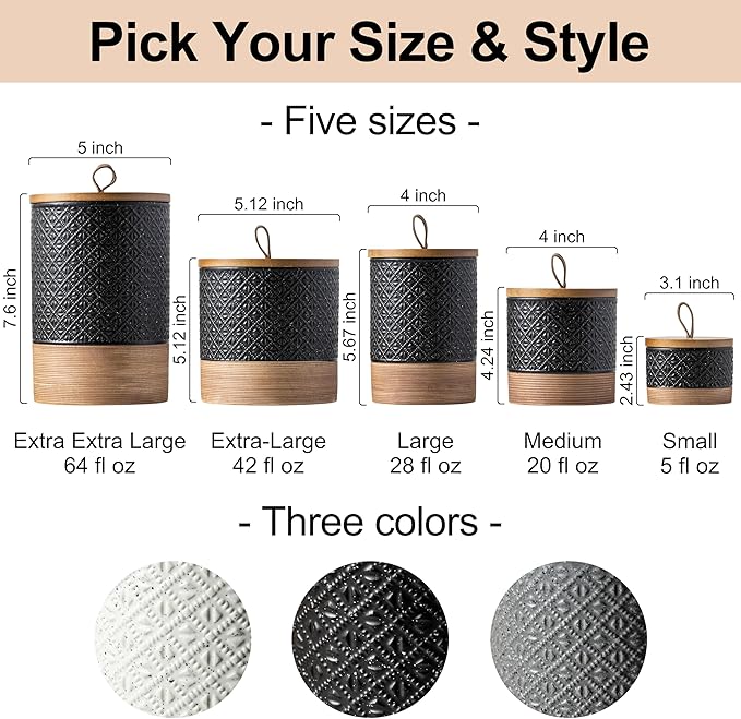 Mini Ceramic Jars with Airtight Lid, Coffee Container Canister Kitchen Food Storage Jar with Lid for Spice Sugar Tea Bag, Stackable Decorative Jars for Countertop, Pantry, Black & 5 fl.oz