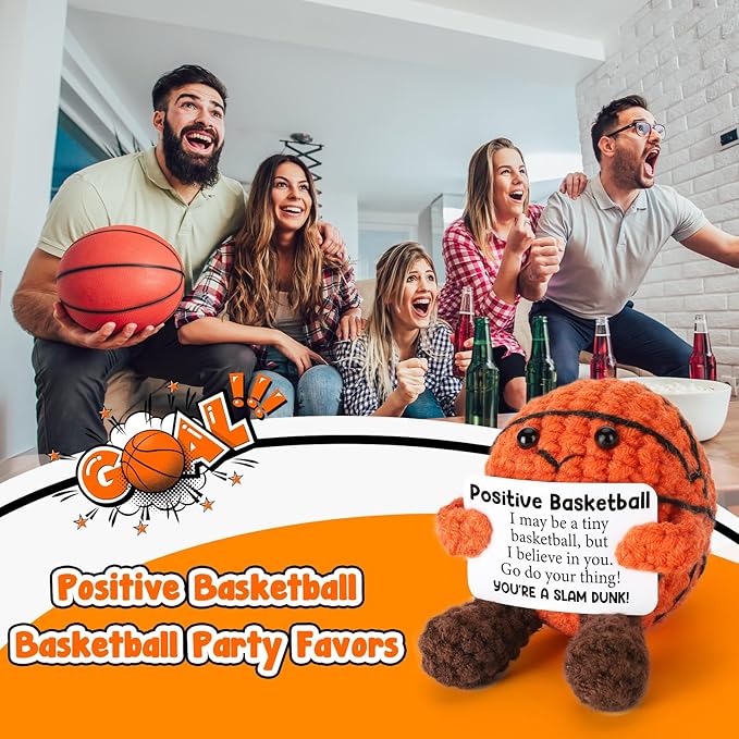Mini Positive Crochet Basketball Gifts - Emotional Inspirational Support Gift for Women Men Friends Teenage Boys Girls Teammate - Handmade Basketball Decor for Birthday Graduation Christmas