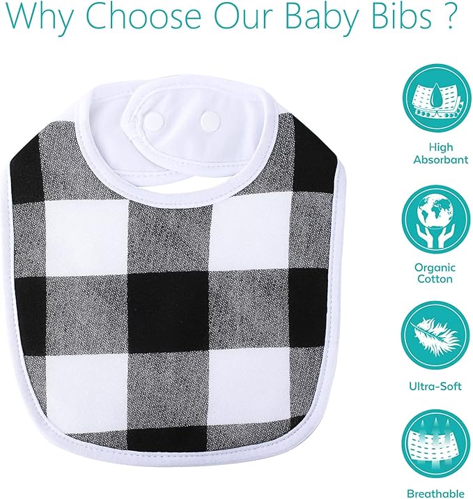 Hakochia Waterproof Baby Bibs Organic Cotton Super Soft and Absorbent With Adjustable Snap for Baby Boys and Girls