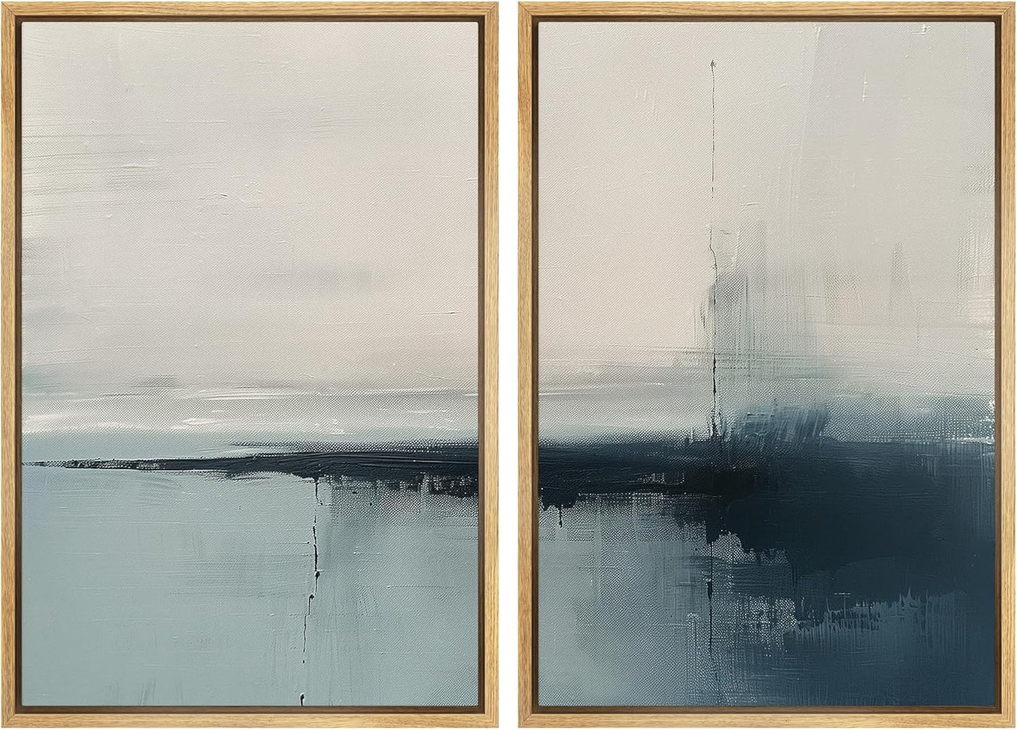 SIGNWIN Framed Canvas Print Wall Art Modern Blue Ocean Coastal Abstract Serene Neutral Tones with Subtle Patterns Illustrations Decorative for Living Room, Bedroom, Office - 24"x36"x2 Natural