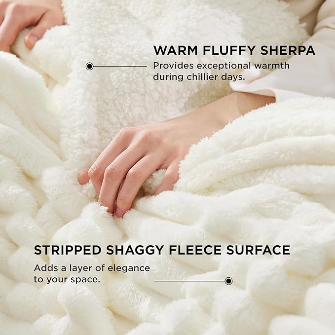 Bedsure Sherpa Blanket King Size for Bed - Super Soft, Cozy Fleece Thick Warm Blanket for Winter, GentleSoft Home Room Decor, White, 108x90 Inches