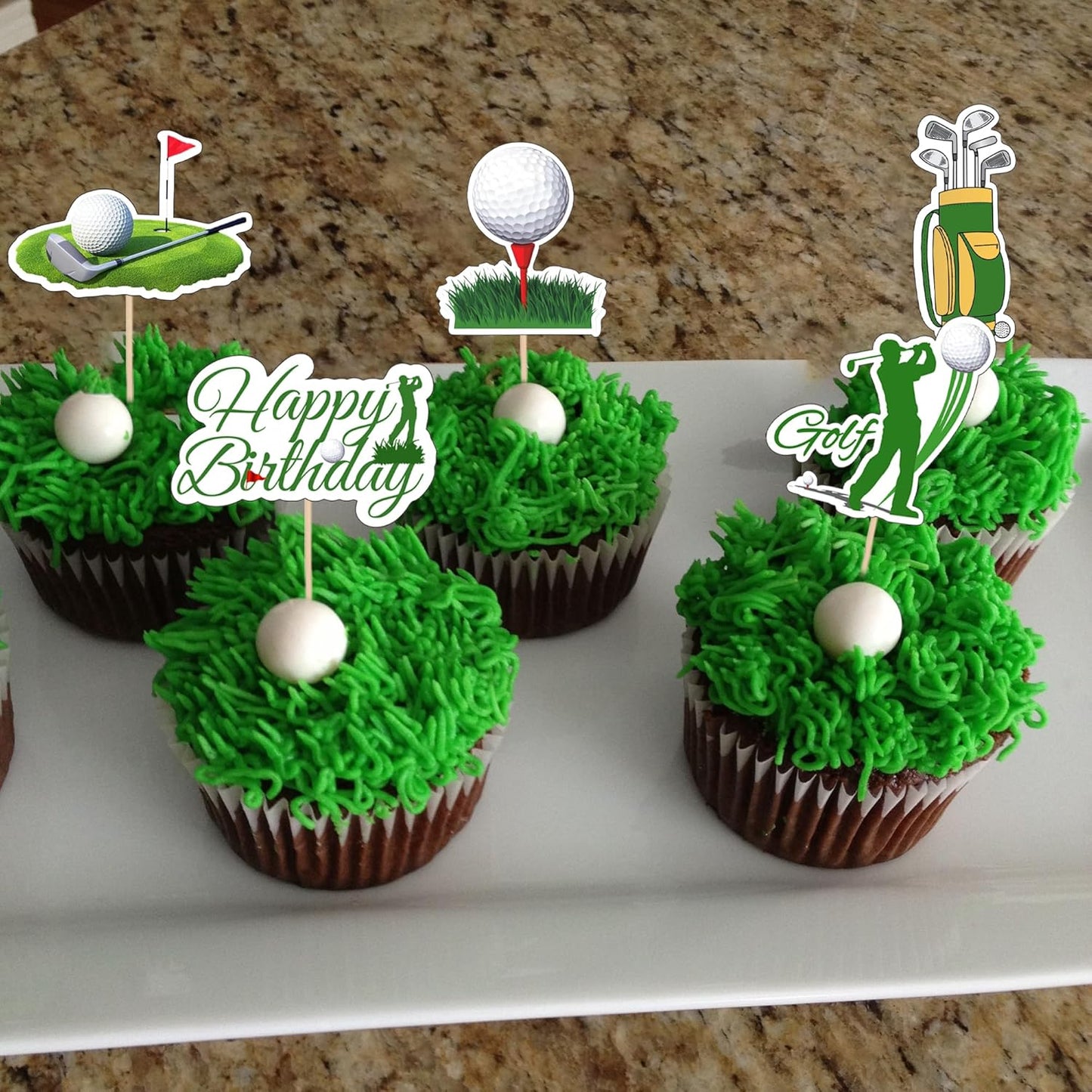 32 PCS Golf Cupcake Toppers Double Sided Trophy Golf Shoes Lawn Bag Ball Carts Cupcake Picks Sports Birthday Decorations for Sports Player Theme Baby Shower Kids Birthday Party Decoration Supplies