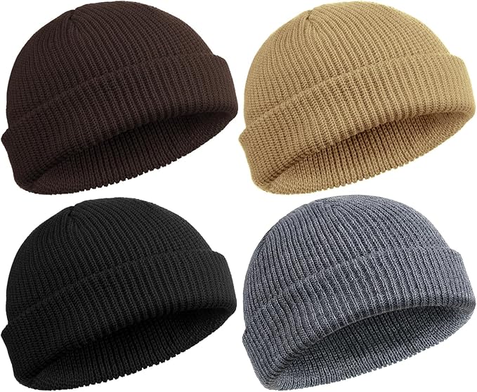SATINIOR 4 Pieces Trawler Beanie Watch Hat Roll up Edge Skullcap Fisherman Beanie Unisex