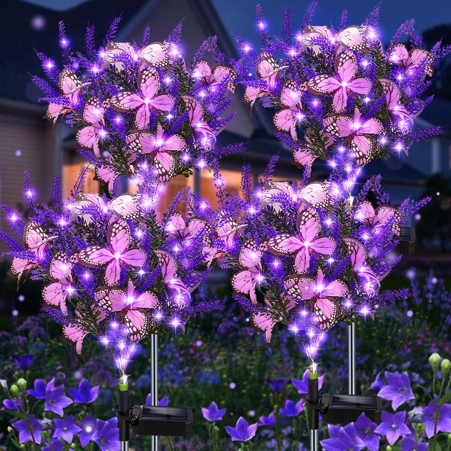 Kohlrabi Solar Garden Lights - 4 Pack Purple Lavender Butterfly Decor for Patio, Yard, Lawn, Christmas