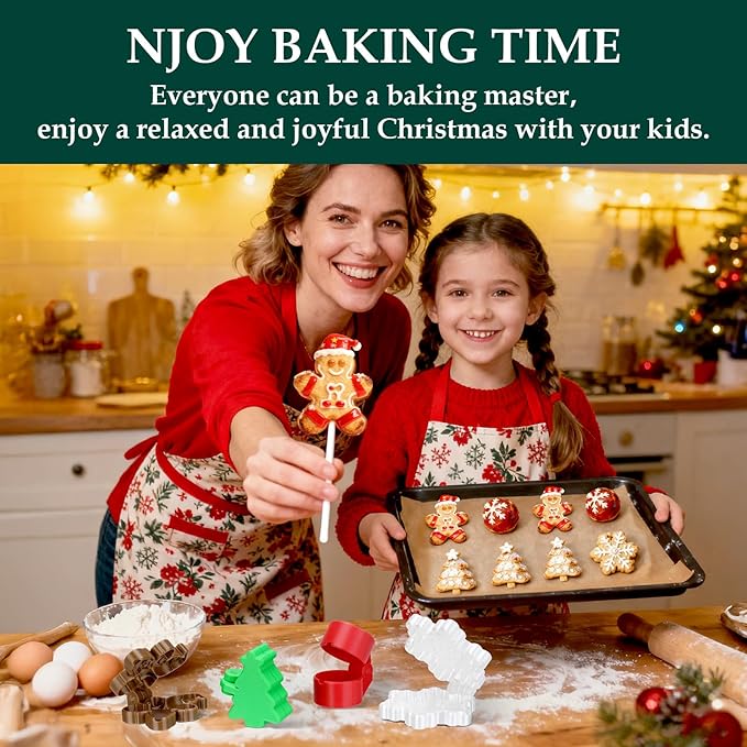 Mity Rain Christmas Cake Pop Mold Shapes Press Set, Snowflakes and Gingerbread Man Mold, 3D Printed Cakepop Molds Cutter for Home Baking,Birthday Parties
