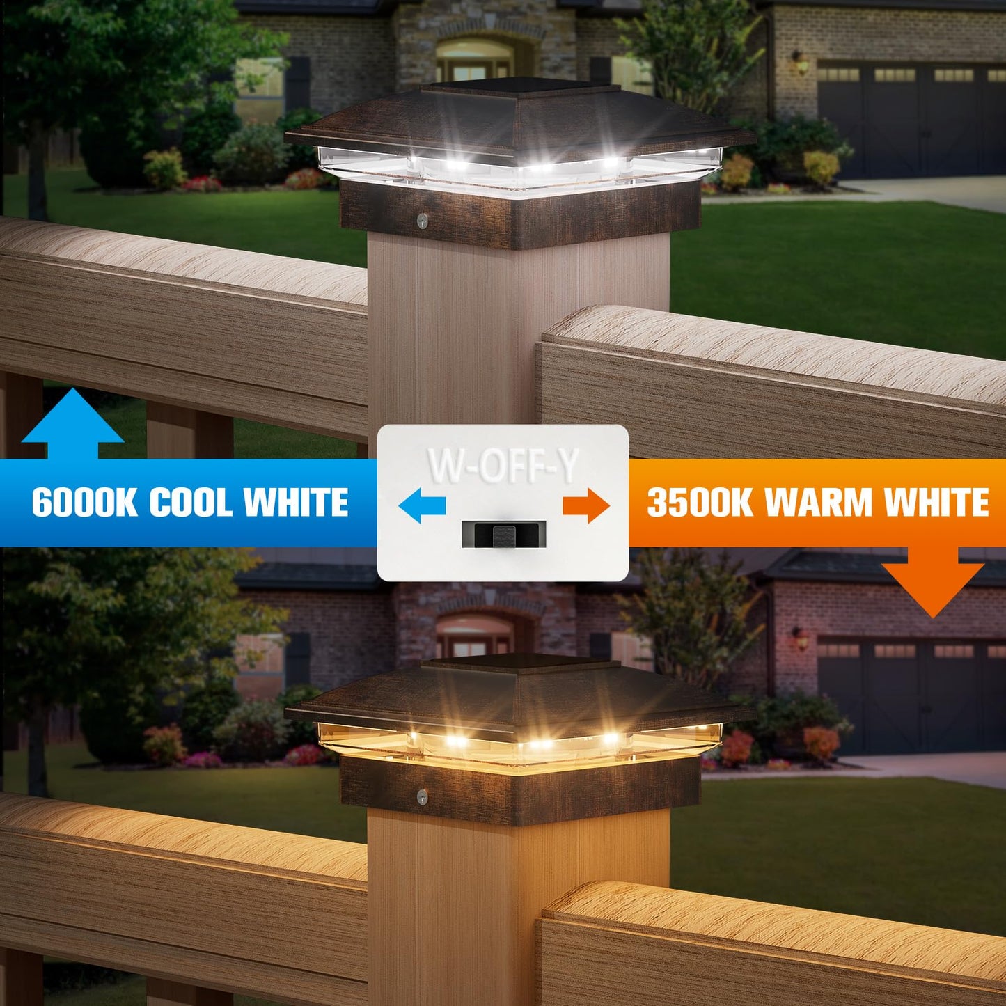 VOLISUN Solar Post Cap Light, 12 Pack, Waterproof for 4x4 Posts, Warm/Cool White, Brushed Copper, Model 21805ZM-WD-12PK