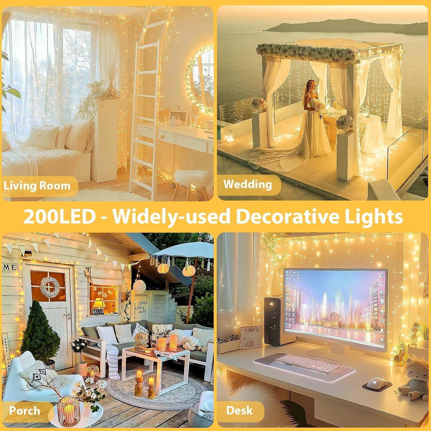 Christmas Lights Indoor Outdoor  Clear Wire 66Ft 200 Led String Lights For Bedroom  13 Modes Twinkle Fairy String Lights For Xmas Tree Wedding Party Bedroom Garden Decorations (Warm White)