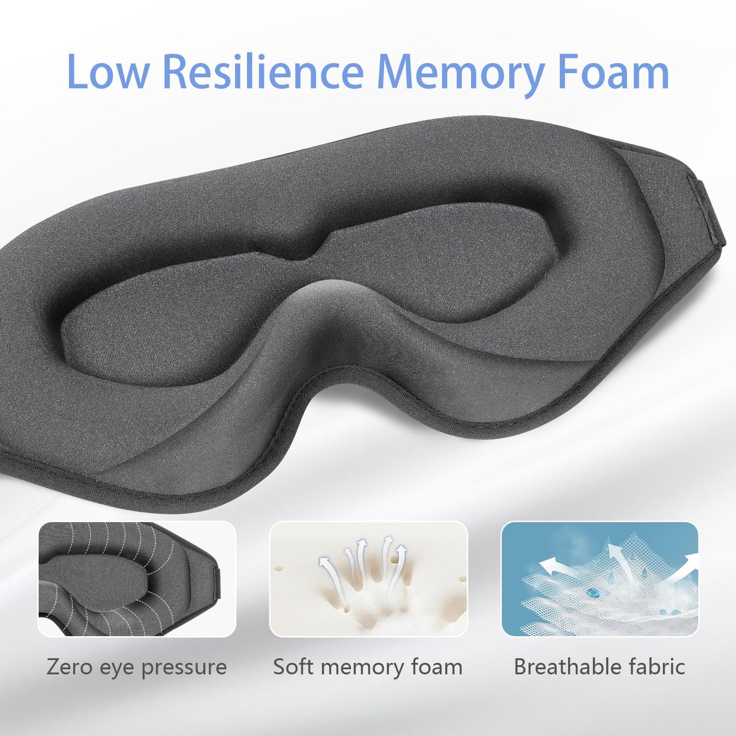 Sleep Mask 3D Eye Mask for Sleeping 100% Light Blocking Eye Covers with Adjustable Strap Night Blindfold for Women Memory Foam Gray