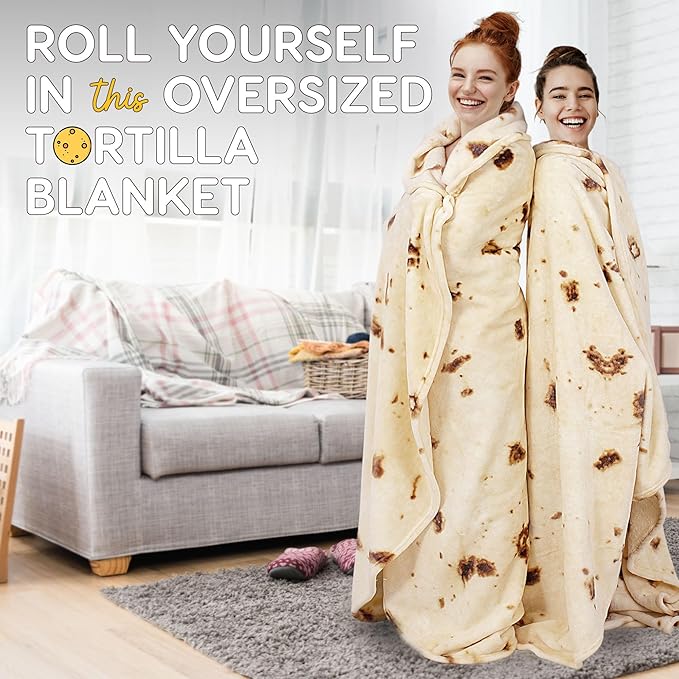 Zulay Extra Large Burritos Tortilla Throw Blanket – Wrap Yourself Like a Giant Taco! Double-Sided, Funny & Ultra Cozy Novelty Blanket, Super Soft 285 GSM Flannel, 60 Inches