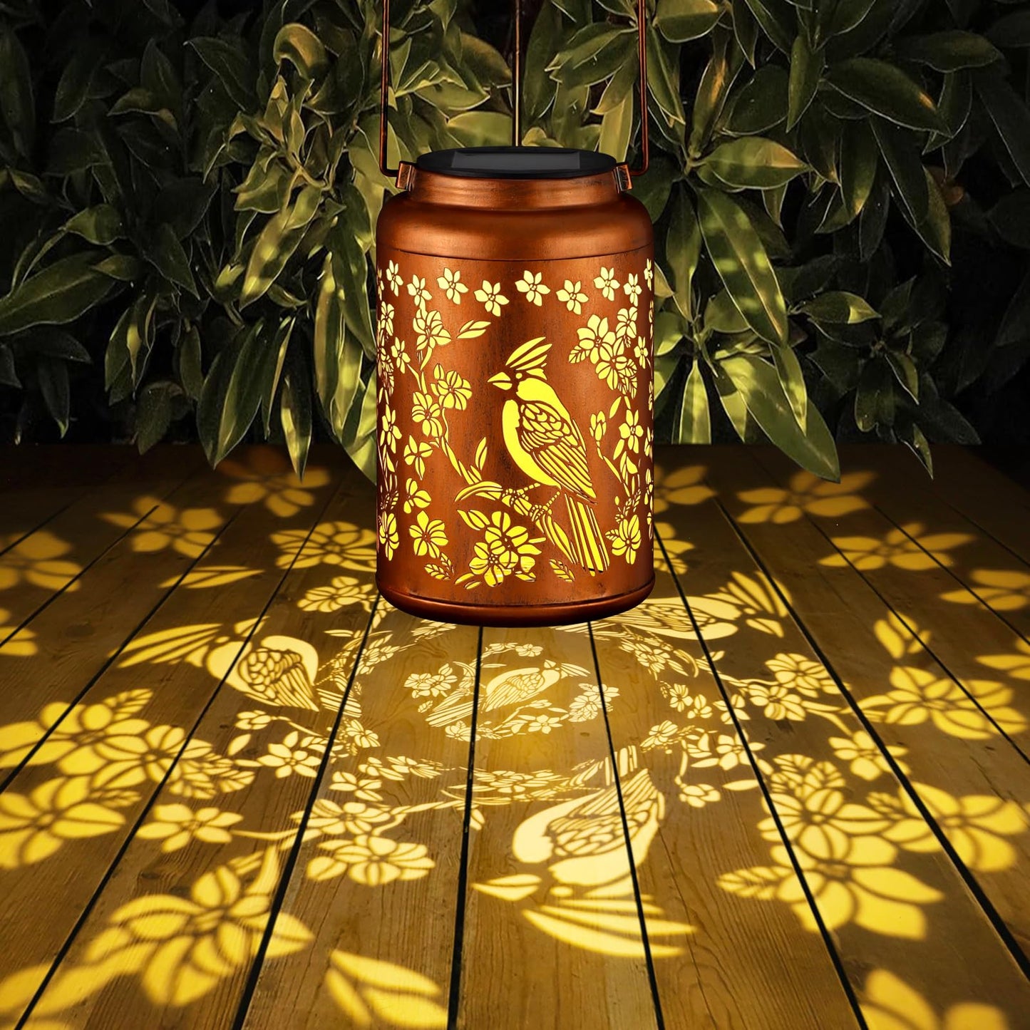 Tepaken Solar Lanterns Outdoor Hanging Lights, Metal Waterproof Garden Decor, Red Bird