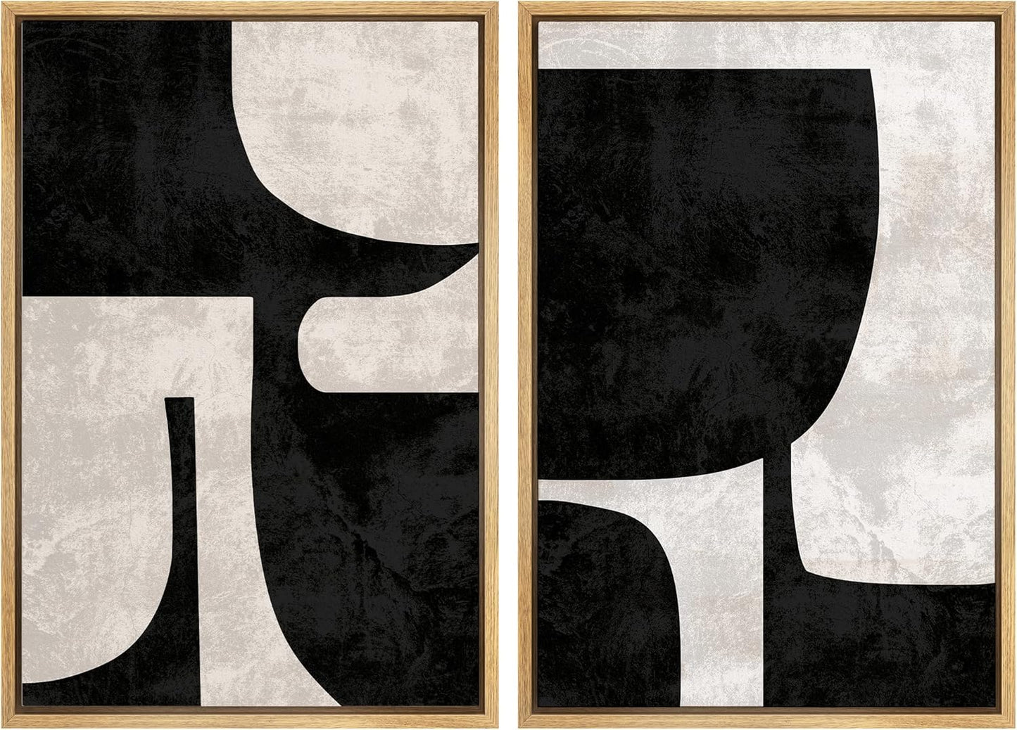 SIGNWIN Framed Canvas Print Wall Art Set Mid-Century Black Polygon Variety Abstract Shapes Illustrations Modern Art Decorative Contemporary for Living Room, Bedroom, Office - 16"x24"x2 Natural
