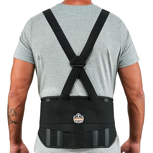 Ergodyne ProFlex 1600 Back Support Brace, 9" Extended Support, High Cut Front For Mobility, Large,Black