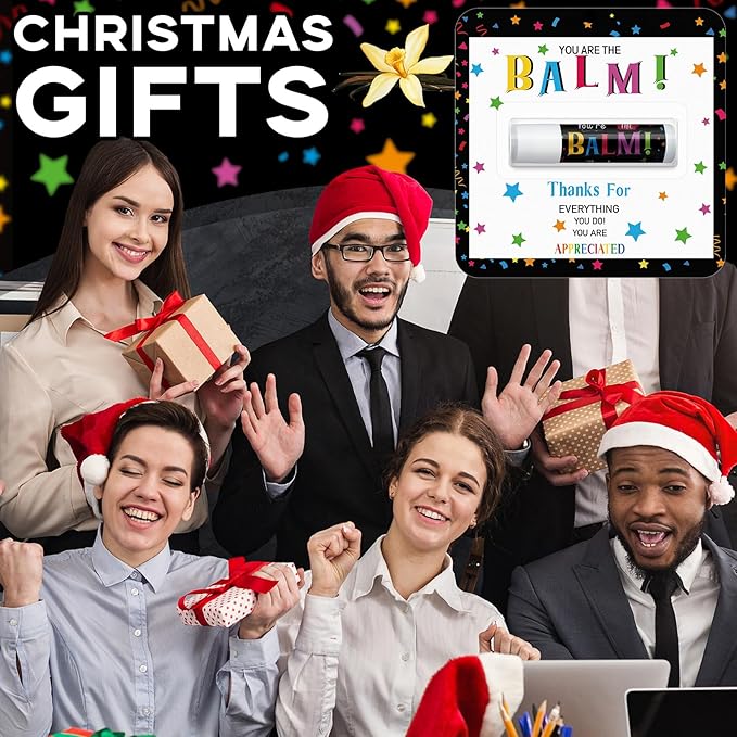 200 Pack Christmas Employee Appreciation Gift Bulk Lip Balm Teacher Staff Team Xmas Thank You Gift You're the Balm Thanksgiving Party Favors Christmas Stocking Stuffers for Women Men Volunteer