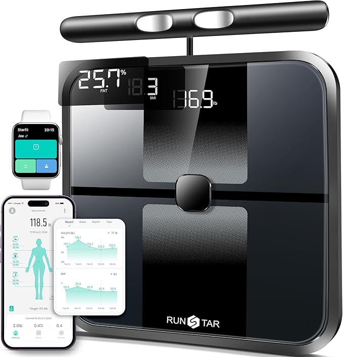 RunStar Scale for Body Weight and Fat, Full-Body Bathroom Scale with 8 Electrodes for BMI, Muscle Mass, High-Accuracy Body...