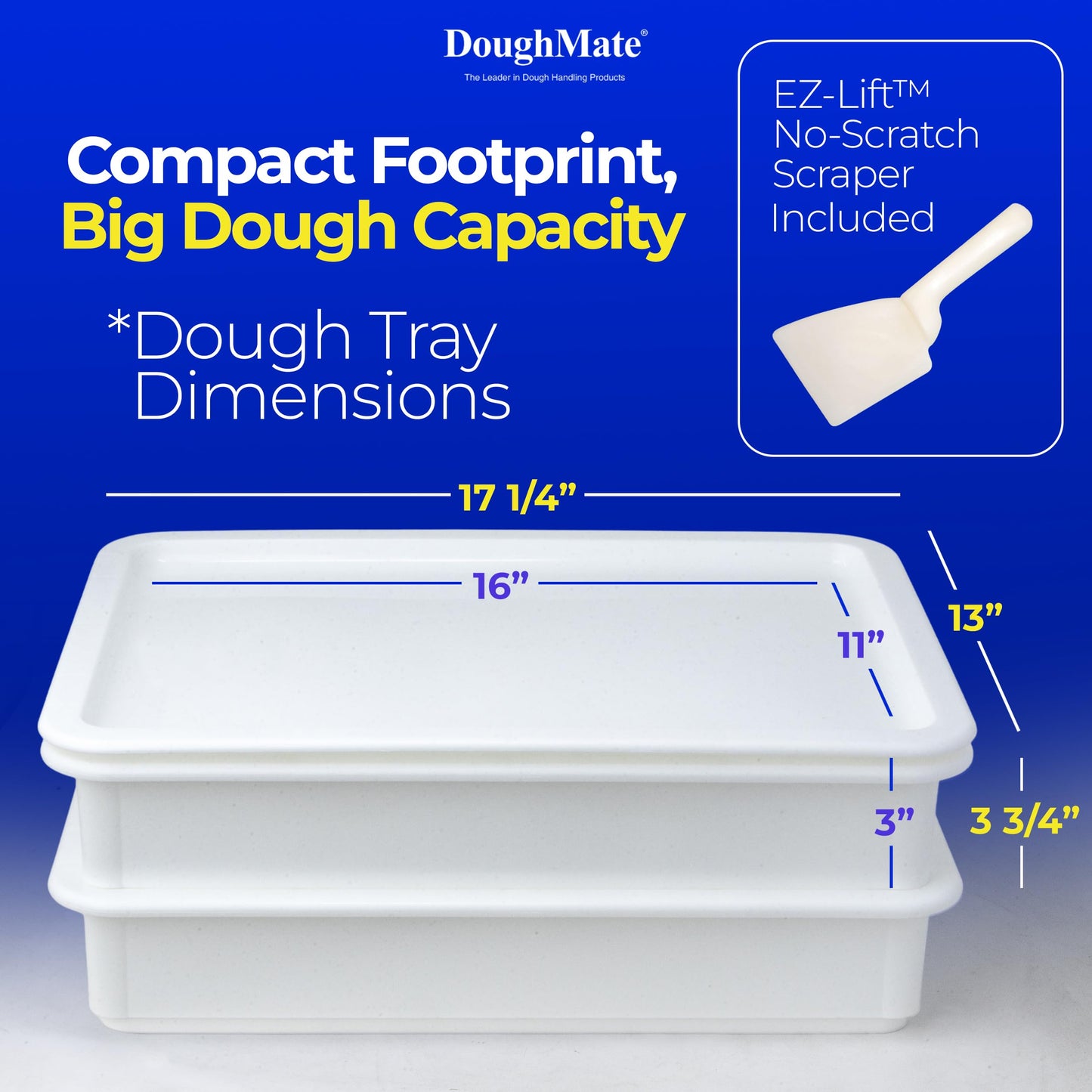 DoughMate® Artisan Kit – 2 Pizza Dough Proofing Trays, 1 Lid, and Dough Scraper – Food Contact Certified, Stackable, Made in USA