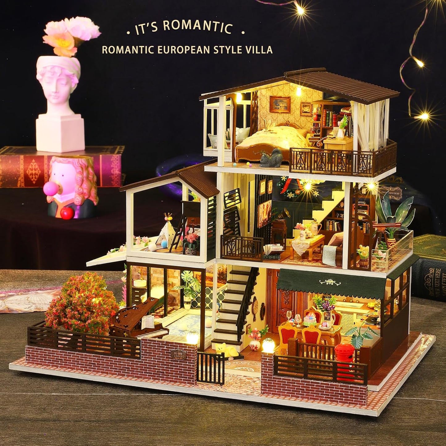 Spilay Dollhouse DIY Miniature Wooden Furniture Kit,Mini Handmade Big Castle Model,1:24 Scale Creative Doll House Toys for Adult Gift
