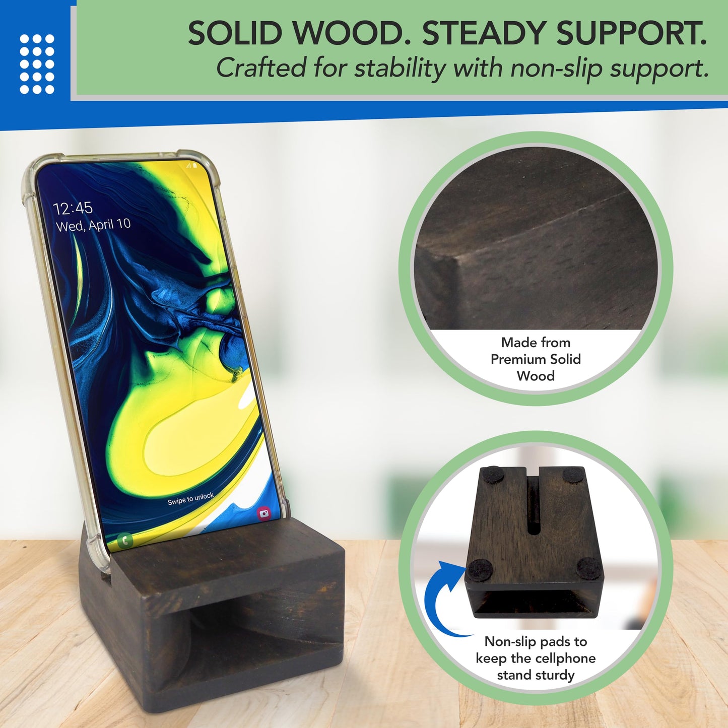 Ecoleafy Dot Wooden Phone Stand- Cellphone Stand For Desk, Bedside Or Nightstand- Minimalist Phone Amplifier Suits Android Or Ip