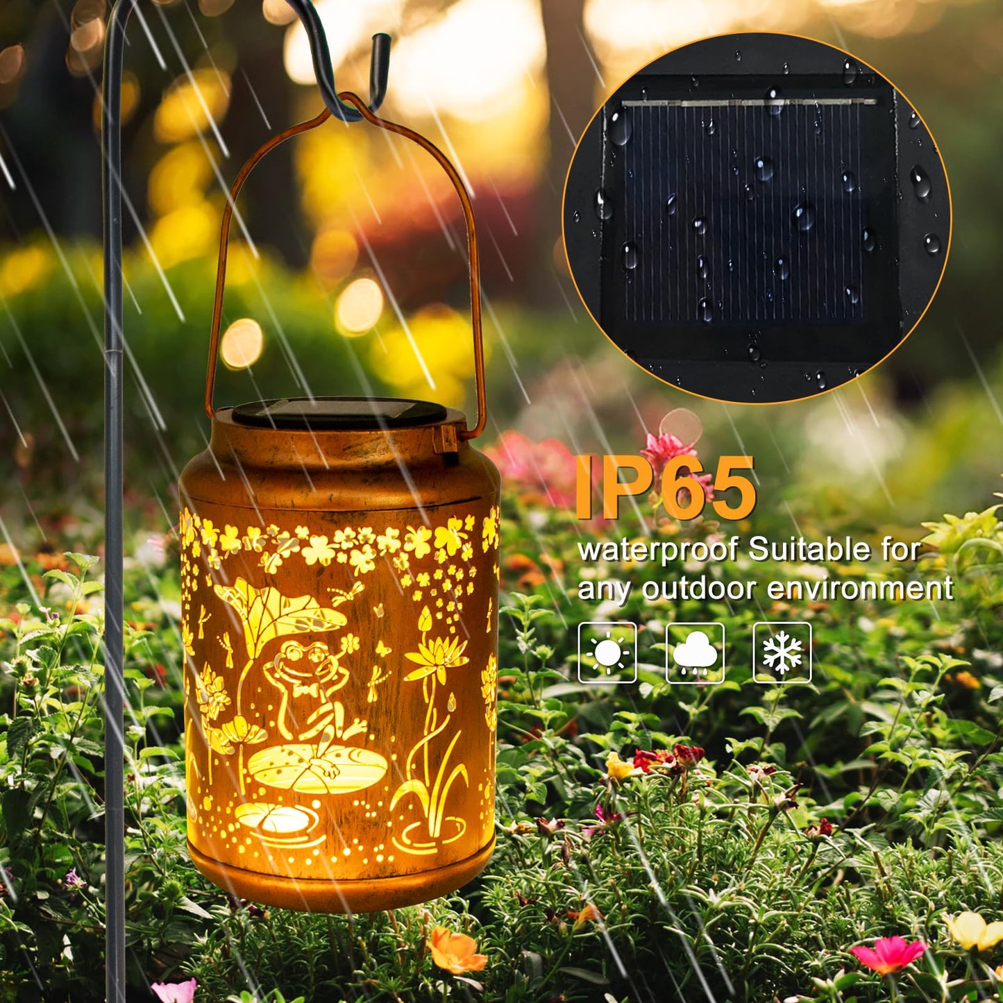 YISITEONE Frog Solar Lantern - Metal Hanging Decor Light for Garden, Patio, Yard - Brown - Model ES04250600000