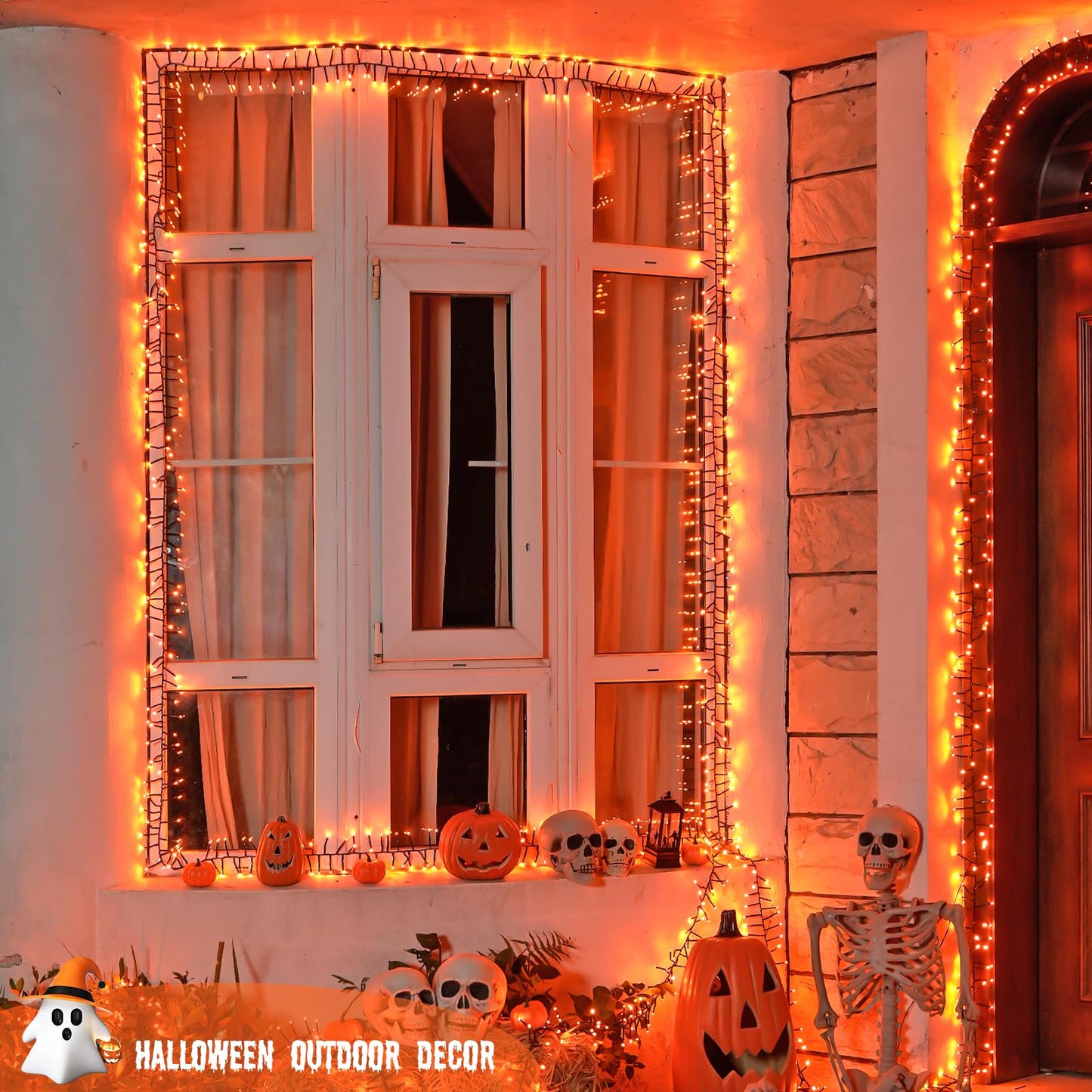 Jmexsuss 400 Led Thanksgiving Lights Green Wire Plug In  20Ft Cluster Light With Remote  8 Modes Orange Lights For Thanksgiving Halloween Fall Tree Garland Wreath Indoor Outdoor Door Decor