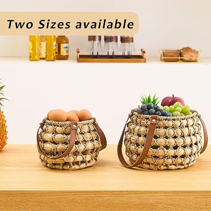 Farmhouse Oval Egg Baskets for Collecting Fresh Eggs,Small Wicker Basket with Handle,Garden Harvest Basket for Gathering Vegetables,Fruit Basket Bin for Kitchen,Garden,Picnic (Round-S)