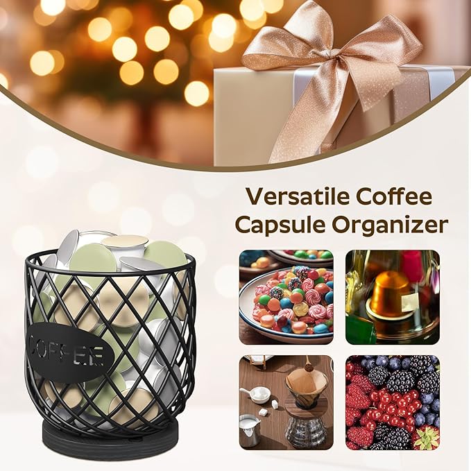 Coffee Pod Holder Organizer, Holder for K Cup, Large Capacity Coffee Pod Basket, Versatile Coffee Capsule Storage Organizer, for Kitchen Countertop, Black KH09BB