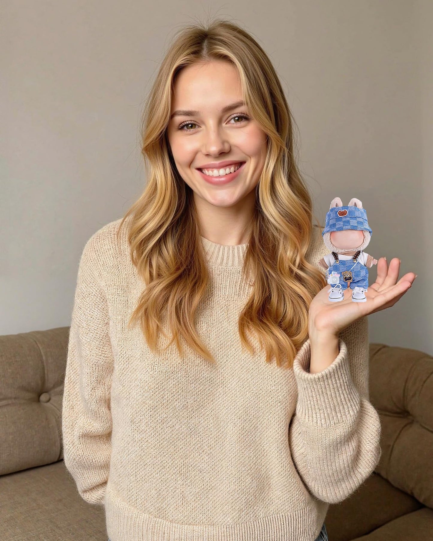 4pcs Handcrafted Doll Clothes Set for 15cm/17cm Labubu Dolls (No Doll, No Shoes), Cute and Premium Outfits Accessories, Stylish Clothes for Boys Girls Birthday Collectors (Blue Overalls Set) AK053BL