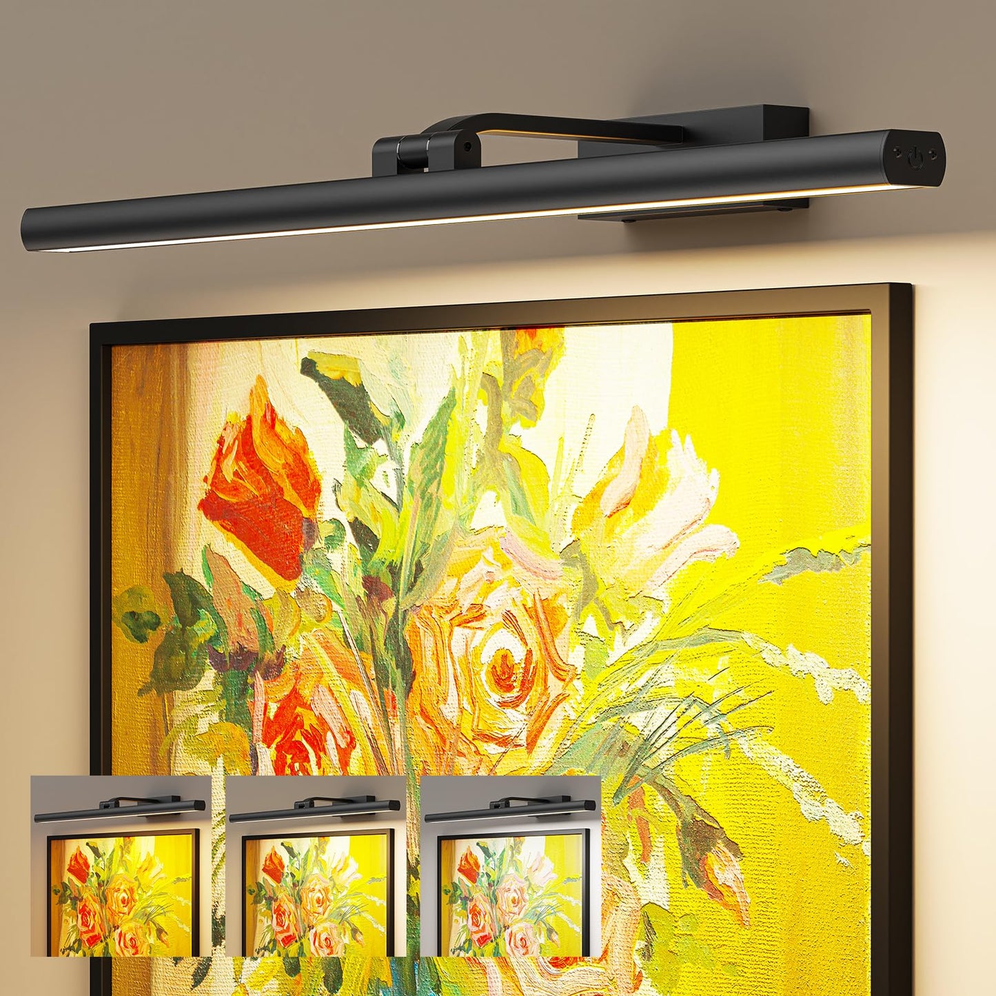 Eclipterra Wireless Picture Lights for Wall, 24in Battery Operated Wall Light for Painting Rechargeable CCT Rotatable Art Gallery Light with Remote Dimmable Timer for Artwork Frame Display Dartboard