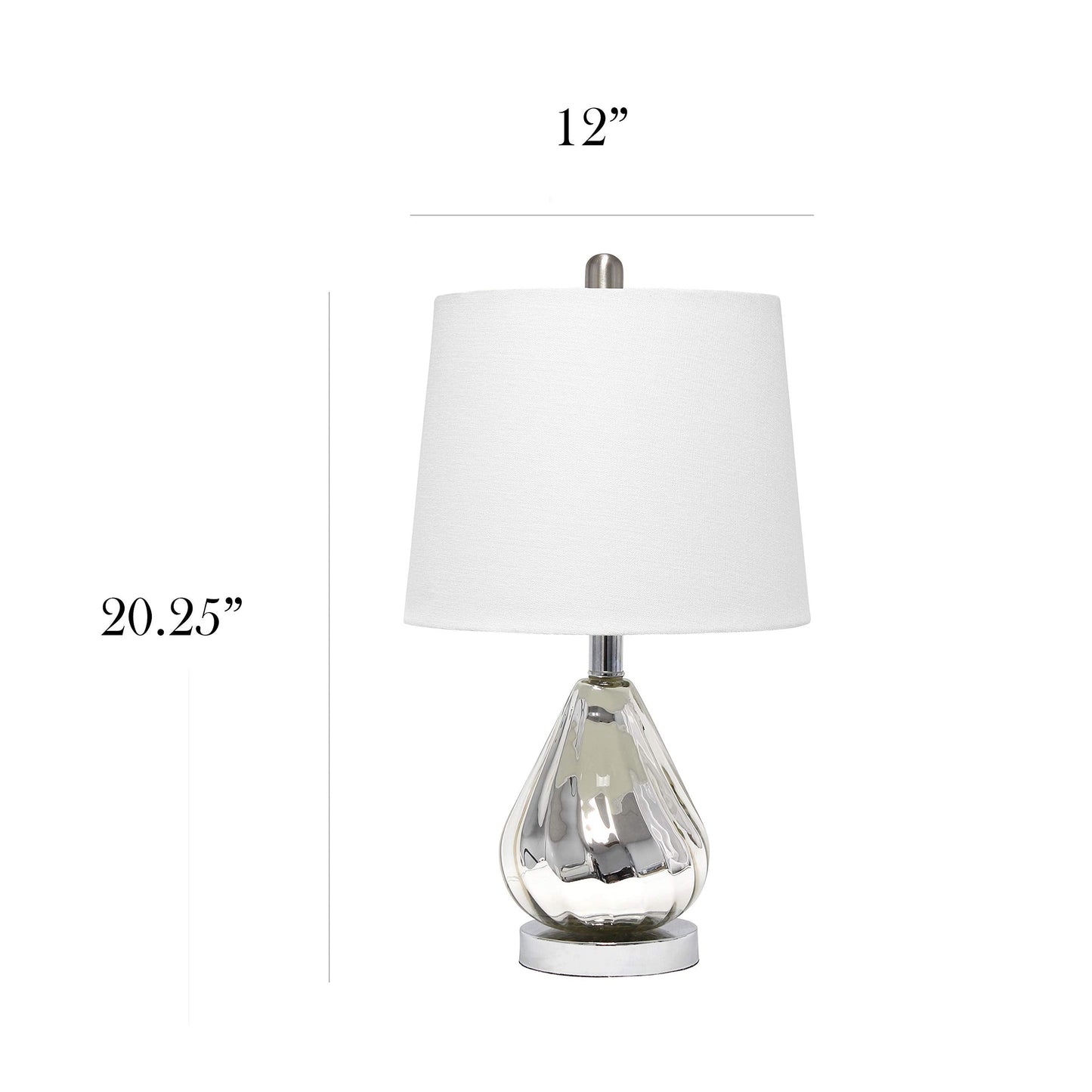 Elegant Designs Chrome Ripple Table Lamp, White Shade, Model LT3319-WHT, Fabric Material, Modern Home Lighting