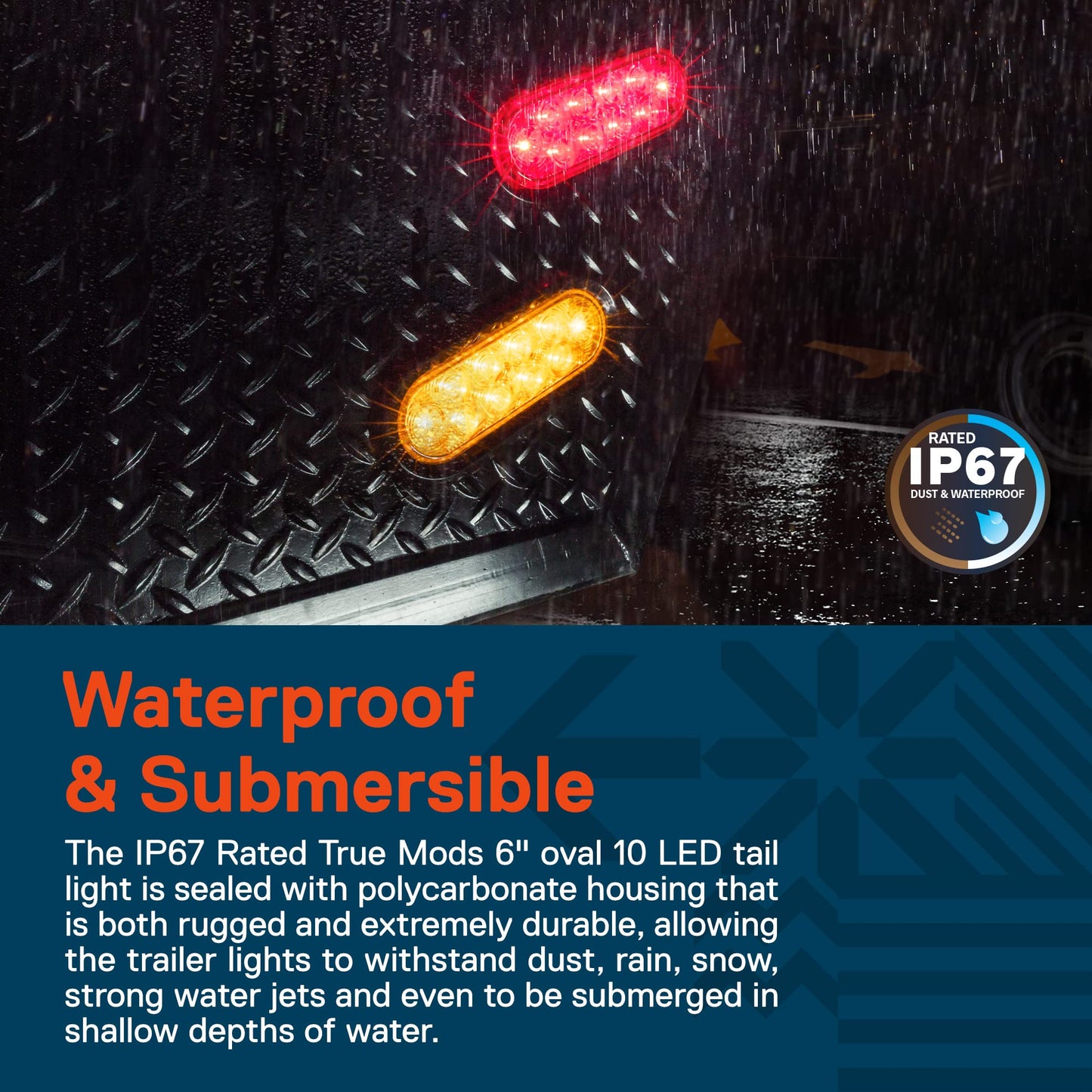 ONLINE LED STORE 2pc Amber Oval LED Trailer Tail Light Kit - IP67 Waterproof, Park & Turn Signal, Grommet & Plug Included