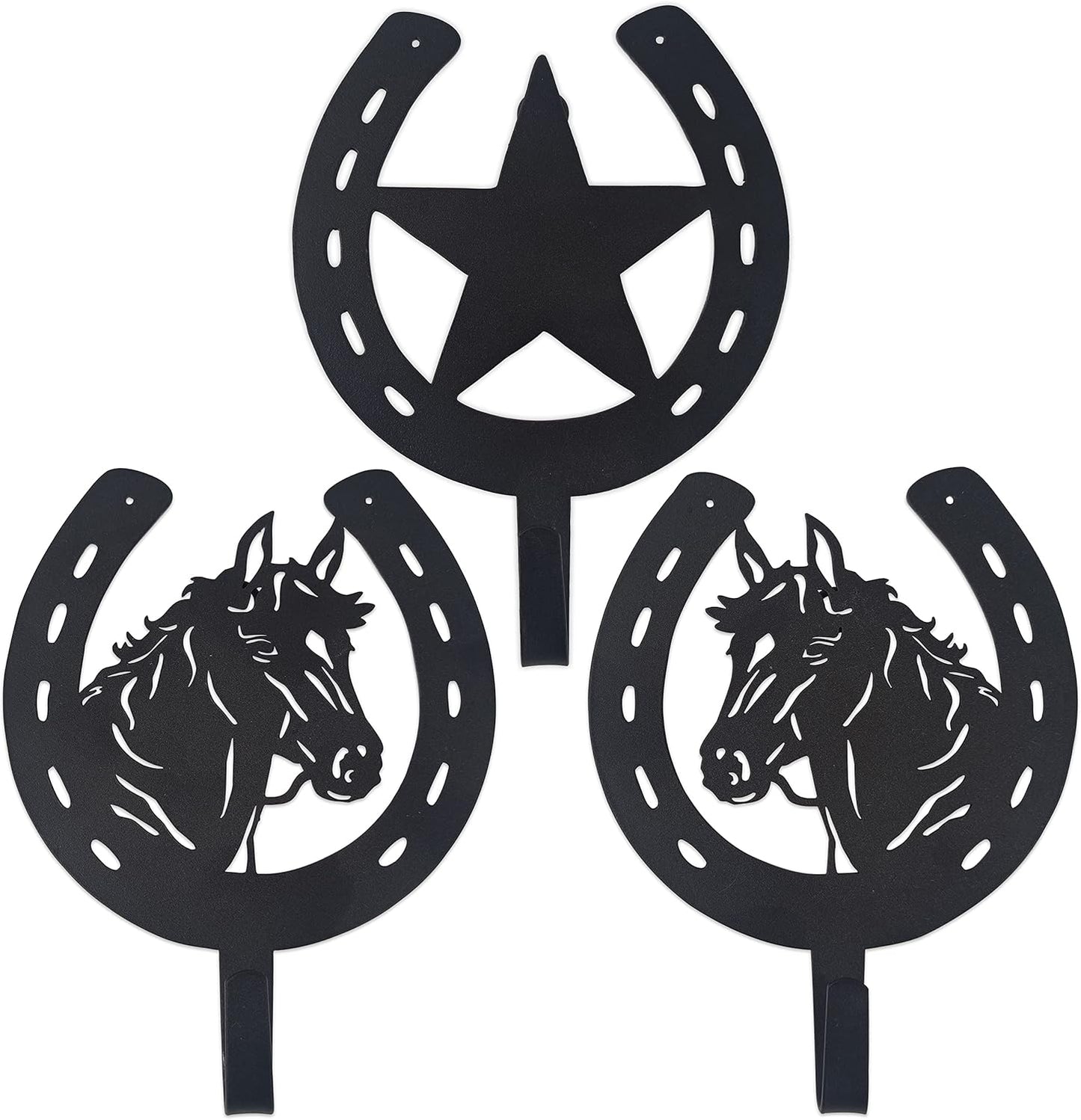 3PCS Horse Star Rustic Ranch Horse Head Hook Coat Hooks, Key Hooks