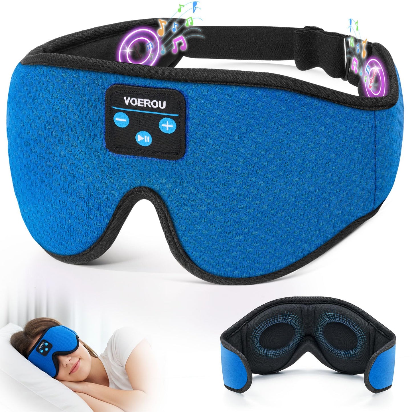 Voerou Sleep Mask Bluetooth 5.4 Headphones, Eye Masks for Sleeping with Ultra-Thin Stereo Speakers, Sleeping Mask Wireless Earbuds for Men Women Sleep, Cool Tech Gadgets for Teen Boys