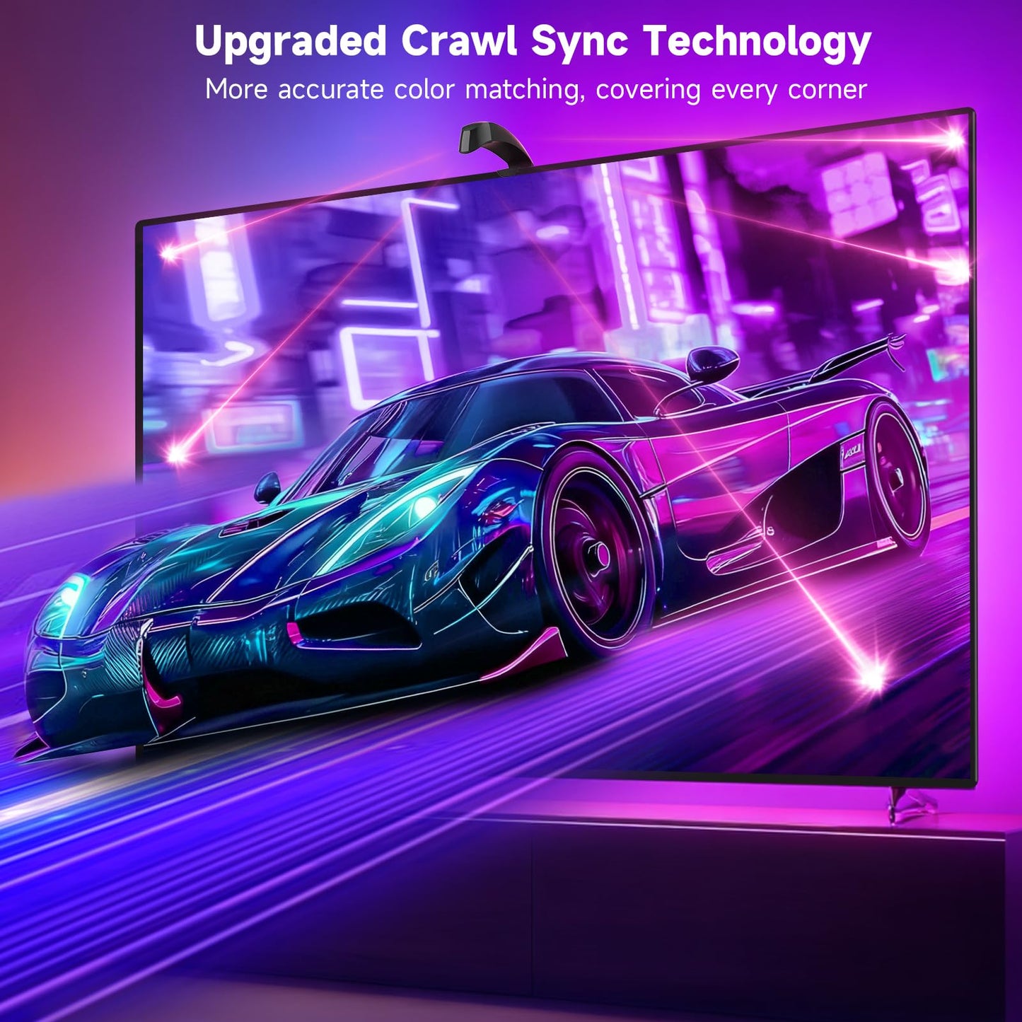 FFJ TV LED Backlight with Triple Sensor, 14.7ft RGB LED Strip Lights That Change with 55-65 Inch Screen, Smart App Control, Music Sync, for Home Decoration - Upgraded Version